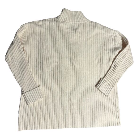 LOFT Cream Ribbed Mock Neck Pullover Sweater size small soft Cotton Preppy chic - Picture 1 of 6